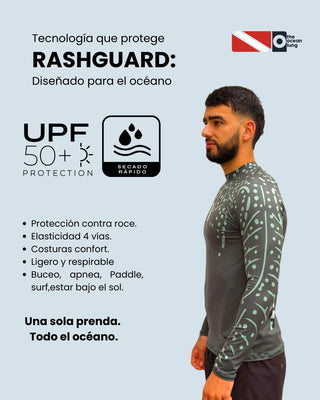 Rashguard Hombre tiburón ballena verde militar