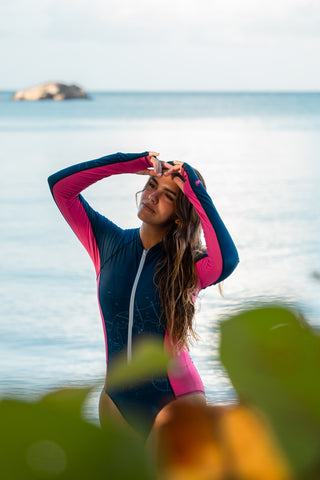 Vestido de Baño Manga larga Dive Like a Girl Fucsia