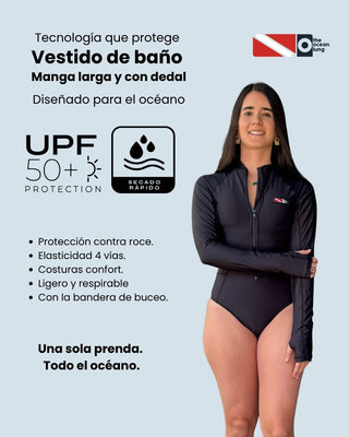 Vestido de Baño Negro Manga Larga Mujer – Diver