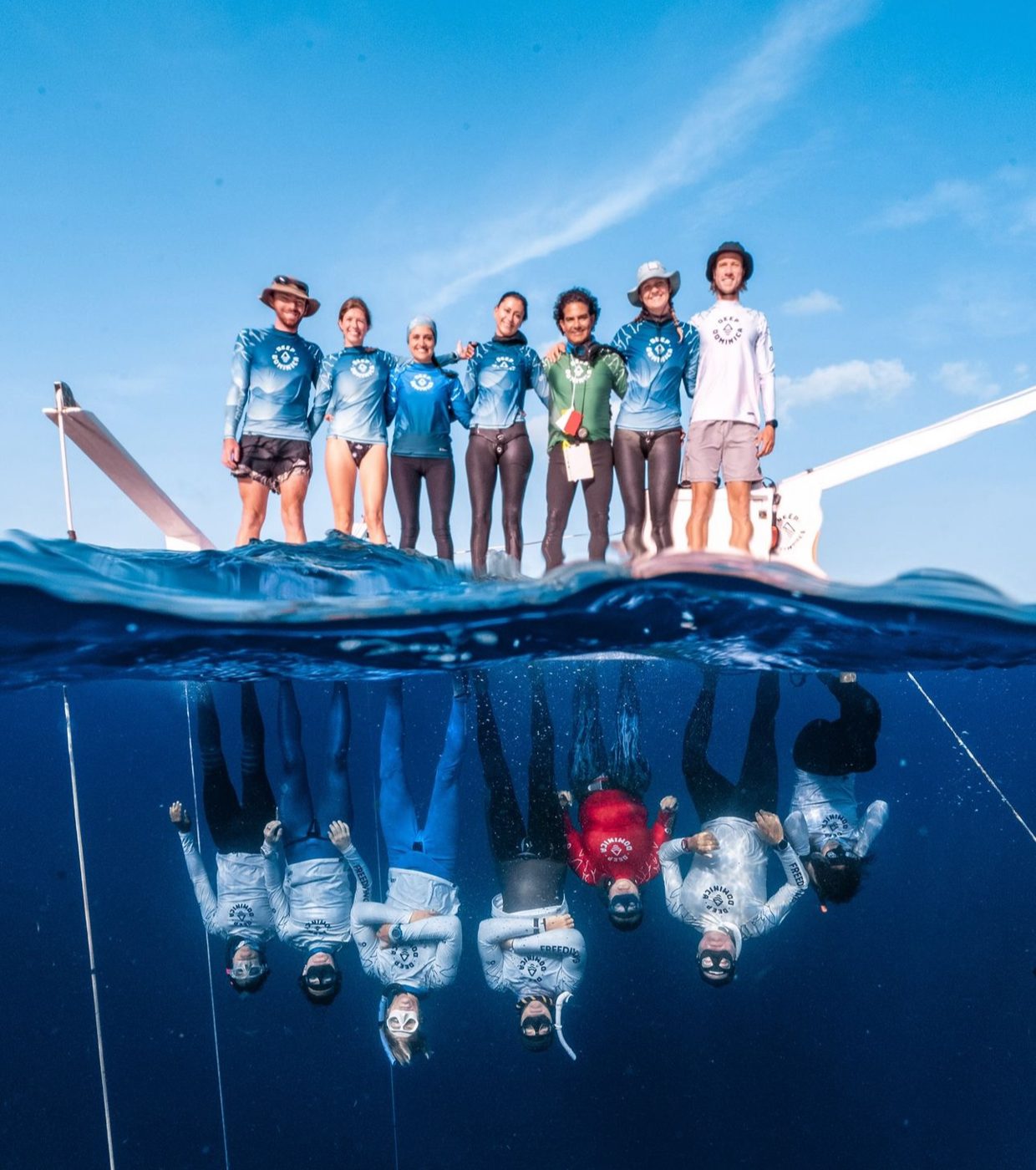 Deep Dominica · Dominica team wearing custom rash guards by The Ocean Lung